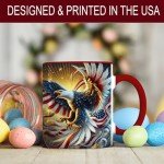 American Eagle Coffee Mug, 11oz Ceramic Patriotic Cup with Bald Eagle and USA Flag Design, Independence Day Gift for Men, Women, Veterans, Family, July 4th Drinkware, Dishwasher and Microwave Safe