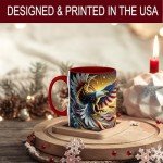 American Eagle Coffee Mug, 11oz Ceramic Patriotic Cup with Bald Eagle and USA Flag Design, Independence Day Gift for Men, Women, Veterans, Family, July 4th Drinkware, Dishwasher and Microwave Safe