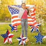5 Pieces 4th of July Yard Signs 3D Patriotic Star Yard Signs with Stakes Outdoor Lawn Decorations Waterproof Decorative Signs for Independence Day Memorial Day Garden Yard Party Supplies Photo Props