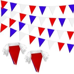 LoveVC 100 Feet Red Blue White Pennant Banner Flags String Triangle Bunting Flag for 4th of July Kids Birthday Wedding Outdoor Garden Hanging Festivals Decoration,60 Pcs