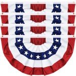 4 Pack 3x6 FT American Bunting Flag, USA Pleated Fan Flag Patriotic Half Fan Banner 4th of July Decorations Outdoor Memorial Day Decor Fourth July Independence Day Outside Red White and Blue Decor
