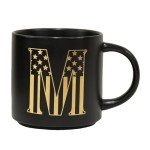 COLLECTIVE HOME - Monogram Ceramic Mug, 15oz Patriotic Letter Tea Cup, Elegant Independence Day Design, Personalized Mug for 4th of July, Ideal Gift for Him, Brother, or Father, Black (M)