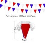 LoveVC 100 Feet Red Blue White Pennant Banner Flags String Triangle Bunting Flag for 4th of July Kids Birthday Wedding Outdoor Garden Hanging Festivals Decoration,60 Pcs