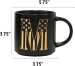 COLLECTIVE HOME - Monogram Ceramic Mug, 15oz Patriotic Letter Tea Cup, Elegant Independence Day Design, Personalized Mug for 4th of July, Ideal Gift for Him, Brother, or Father, Black (M)