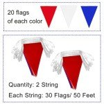 LoveVC 100 Feet Red Blue White Pennant Banner Flags String Triangle Bunting Flag for 4th of July Kids Birthday Wedding Outdoor Garden Hanging Festivals Decoration,60 Pcs