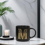 COLLECTIVE HOME - Monogram Ceramic Mug, 15oz Patriotic Letter Tea Cup, Elegant Independence Day Design, Personalized Mug for 4th of July, Ideal Gift for Him, Brother, or Father, Black (M)