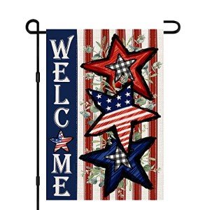 Independence Day 4th of July Garden Flag Burlap 12x18 Inch Double Sided, Patriotic American Stars and Stripes Yard Outdoor Decor DF304
