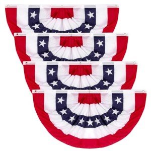 2 × 4 FT 4th of July Decorations, 4 PCS American Pleated Fan Flag, Patriotic Fourth of July Banner, Red White and Blue USA Flag Bunting for Memorial Day Independence Day Parade Outdoor Decor