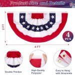 2 × 4 FT 4th of July Decorations, 4 PCS American Pleated Fan Flag, Patriotic Fourth of July Banner, Red White and Blue USA Flag Bunting for Memorial Day Independence Day Parade Outdoor Decor