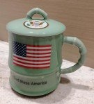 Longquan Celadon Patriotic Mugs Set of 2-11oz Handcrafted Ceramic Coffee Cups with Eagle & American Flag Design, God Bless America, Dishwasher Safe - Luxury Gift Box for 4th of July, Veterans Day
