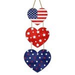 4th of July Decorations Patriotic Wreath Heart Hanging Decor 4th of July Wreaths for Front Door Wooden Front Door Decorations Memorial Day Fourth of July for Porch Wall Indoor Home Decor