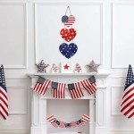 4th of July Decorations Patriotic Wreath Heart Hanging Decor 4th of July Wreaths for Front Door Wooden Front Door Decorations Memorial Day Fourth of July for Porch Wall Indoor Home Decor