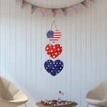 4th of July Decorations Patriotic Wreath Heart Hanging Decor 4th of July Wreaths for Front Door Wooden Front Door Decorations Memorial Day Fourth of July for Porch Wall Indoor Home Decor
