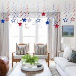 36Pcs Red White Blue Star Hanging Swirl Decorations Stars Streamers Foil Swirls for Ceiling Decorations Veterans Day Party Supplies 4th of July Independence Day Patriotic Decorations