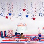 36Pcs Red White Blue Star Hanging Swirl Decorations Stars Streamers Foil Swirls for Ceiling Decorations Veterans Day Party Supplies 4th of July Independence Day Patriotic Decorations
