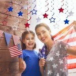 36Pcs Red White Blue Star Hanging Swirl Decorations Stars Streamers Foil Swirls for Ceiling Decorations Veterans Day Party Supplies 4th of July Independence Day Patriotic Decorations
