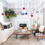 36Pcs Red White Blue Star Hanging Swirl Decorations Stars Streamers Foil Swirls for Ceiling Decorations Veterans Day Party Supplies 4th of July Independence Day Patriotic Decorations