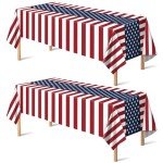 OHOME 4th of July Decorations - Patriotic American Flag Plastic Tablecloth for Memorial Day | Fourth of July Accessories for Home Outdoor Outside Party Favors,54"x108",2 Pack