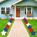 Nuanchu 15 Pieces Independence Day Signs Patriotic Stars Red Blue and White Yard Signs Outdoor Lawn Pathway Decorative Waterproof Corrugated Plastic Decor with Stakes for 4th of July Memorial Day