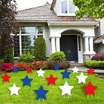 Nuanchu 15 Pieces Independence Day Signs Patriotic Stars Red Blue and White Yard Signs Outdoor Lawn Pathway Decorative Waterproof Corrugated Plastic Decor with Stakes for 4th of July Memorial Day