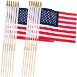 12 Pcs 12x18 Inch American Flags on Stick, American Flags for Outside, USA Stick Flag with Handheld and Grounded Multi-Purpose Flagpole, Memorial Day Decorations, 4th of July, Veterans Day, Patriotic Decorations
