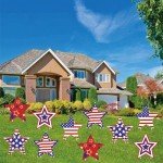10-Piece 4th of July Star Yard Signs with Stakes - 5 Assorted Designs, 12-Inch Large Patriotic Star Signs for Outdoor Garden and Lawn Decoration for Independence Day Party Favor