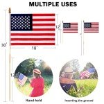 12 Pcs 12x18 Inch American Flags on Stick, American Flags for Outside, USA Stick Flag with Handheld and Grounded Multi-Purpose Flagpole, Memorial Day Decorations, 4th of July, Veterans Day, Patriotic Decorations