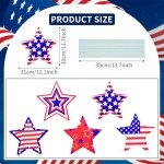 10-Piece 4th of July Star Yard Signs with Stakes - 5 Assorted Designs, 12-Inch Large Patriotic Star Signs for Outdoor Garden and Lawn Decoration for Independence Day Party Favor