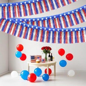 2 Packs 4th of July Decorations,39 FT Fourth of July Foil Fringe Curtain Tinsel Garland, Red White and Blue Streamers Hanging Backdrop Table Skirts for Parade Floats Memorial Day Patriotic Decor