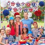 Fenyluxe 31Pcs 4th of July Party Decorations, Red White and Blue Decor Set with Banner, Hanging Swirls, Pom Poms & Star Streamers,Patriotic Decorations for Independence Day Outdoor Home Office Mantel