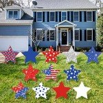 Quera Independence day Yard Signs Patriotic Outdoor Decorations Red White Blue Stars 4Th Of July Birthday pentagram Yard Sign with Stakes for Independence day Lawn Decor (12 Pieces 10.6 x 10.6 in)