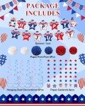Fenyluxe 31Pcs 4th of July Party Decorations, Red White and Blue Decor Set with Banner, Hanging Swirls, Pom Poms & Star Streamers,Patriotic Decorations for Independence Day Outdoor Home Office Mantel