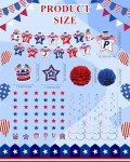 Fenyluxe 31Pcs 4th of July Party Decorations, Red White and Blue Decor Set with Banner, Hanging Swirls, Pom Poms & Star Streamers,Patriotic Decorations for Independence Day Outdoor Home Office Mantel