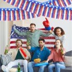 2 Packs 4th of July Decorations,39 FT Fourth of July Foil Fringe Curtain Tinsel Garland, Red White and Blue Streamers Hanging Backdrop Table Skirts for Parade Floats Memorial Day Patriotic Decor