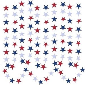 UOUYOO Patriotic Star Streamers Banner Garland 6 Strands 4th of July Decorations Party Paper Hanging red White and Blue for Fourth of July Decor Independence Day