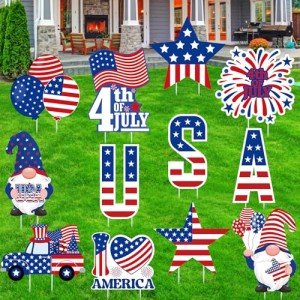 12 Pcs 4th of July Yard Sign Decorations Patriotic Outdoor Memorial Day Independence Day Yard Decor with 24 Pcs Stakes for Holiday Lawn Patio Garden Home Decor(Patriotic)