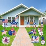 12 Pcs 4th of July Yard Sign Decorations Patriotic Outdoor Memorial Day Independence Day Yard Decor with 24 Pcs Stakes for Holiday Lawn Patio Garden Home Decor(Patriotic)