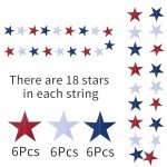 UOUYOO Patriotic Star Streamers Banner Garland 6 Strands 4th of July Decorations Party Paper Hanging red White and Blue for Fourth of July Decor Independence Day