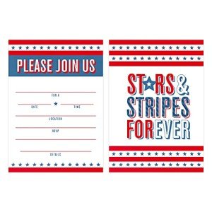 Canopy Street Patriotic 4th Of July Party Invitation / 25 Fill in the Blank Red White Blue Themed Event Invites With Envelopes / 5" x 7" Independence Day Invitations/Made In The USA