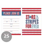 Canopy Street Patriotic 4th Of July Party Invitation / 25 Fill in the Blank Red White Blue Themed Event Invites With Envelopes / 5" x 7" Independence Day Invitations/Made In The USA