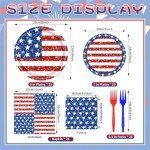 PhyLence 100 Pcs 4th of July Patriotic Tableware Set - Disposable American Flag Dinnerware with Glitter Paper Plates, Napkins, Forks for Independence Day, Memorial Day, Veterans Day BBQ - Serves 25