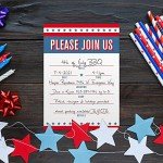 Canopy Street Patriotic 4th Of July Party Invitation / 25 Fill in the Blank Red White Blue Themed Event Invites With Envelopes / 5" x 7" Independence Day Invitations/Made In The USA