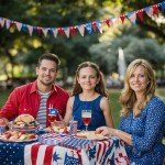 PhyLence 100 Pcs 4th of July Patriotic Tableware Set - Disposable American Flag Dinnerware with Glitter Paper Plates, Napkins, Forks for Independence Day, Memorial Day, Veterans Day BBQ - Serves 25