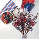 DIYFLORU 4th of July Patriotic Stems Picks 17" with Wood Star Red White Blue Pip Berry Independence Memorial Day Branches for Home Centerpiece Patriotic Table Decorations (6 Piece)