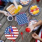 PhyLence 100 Pcs 4th of July Patriotic Tableware Set - Disposable American Flag Dinnerware with Glitter Paper Plates, Napkins, Forks for Independence Day, Memorial Day, Veterans Day BBQ - Serves 25