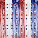 BAHABY 4th of July Decorations Set: 8 Strands Patriotic Star Streamers Banner Garland + 2 Pack 3.28Ft x 6.56Ft Metallic Tinsel Foil Fringe for Independence Day Memorial Day