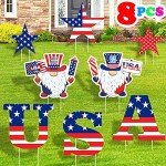 8 PCS Memorial Day Yard Sign Decorations-4th of July Decorations Outdoor-Weatherproof Corrugated Plastic Independence Day Party Lawn Signs with Stakes