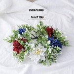 4th of July Candle Rings Artificial Flower Wreath Red Blue White Patriotic Candle Holder 9.84" Tables Centerpieces Home Farmhouse Decor for Independence Day Memorial Day