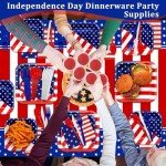 170 Pcs 4th of July Decorations American Flag Patriotic Party Supplies Serve 24, 4th of July Plates Napkins Cups Knives Forks Spoons Tablecloths Red White and Blue Decorations for Independence Day