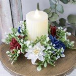 4th of July Candle Rings Artificial Flower Wreath Red Blue White Patriotic Candle Holder 9.84" Tables Centerpieces Home Farmhouse Decor for Independence Day Memorial Day
